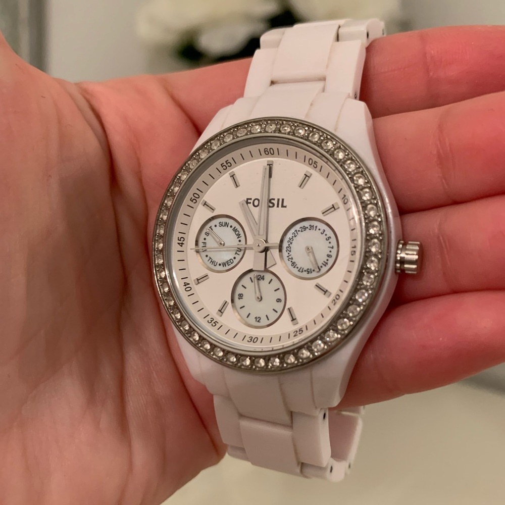 White Ceramic Fossil Watch